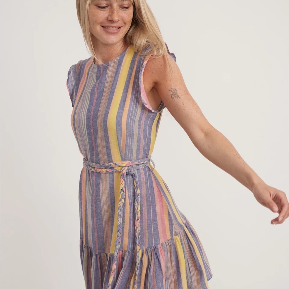Marine Layer Laney Dress (M) l blue variegated striped